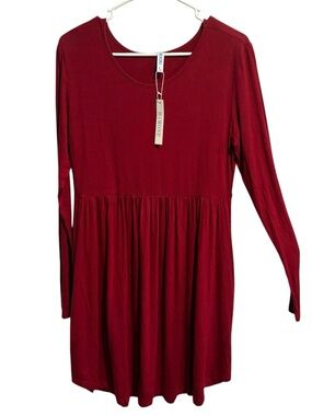 HiMONE woman’s long-sleeve casual dress with pockets, burgundy, size L